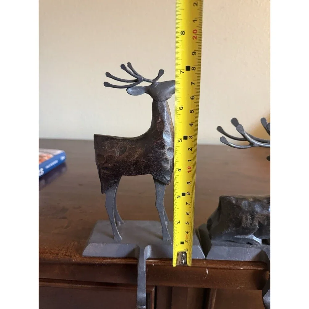 Pier 1 Imports Reindeer Walking Stocking Hanger Wood Wrought Iron Christmas EUC